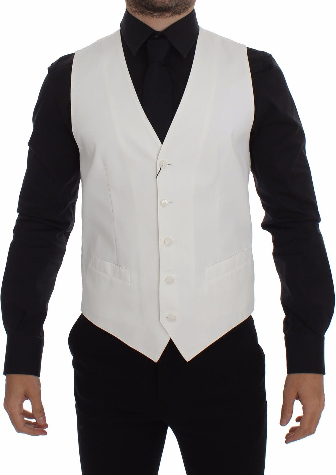 Vest Dolce & Gabbana White Cotton Silk Blend Dress Vest Blazer