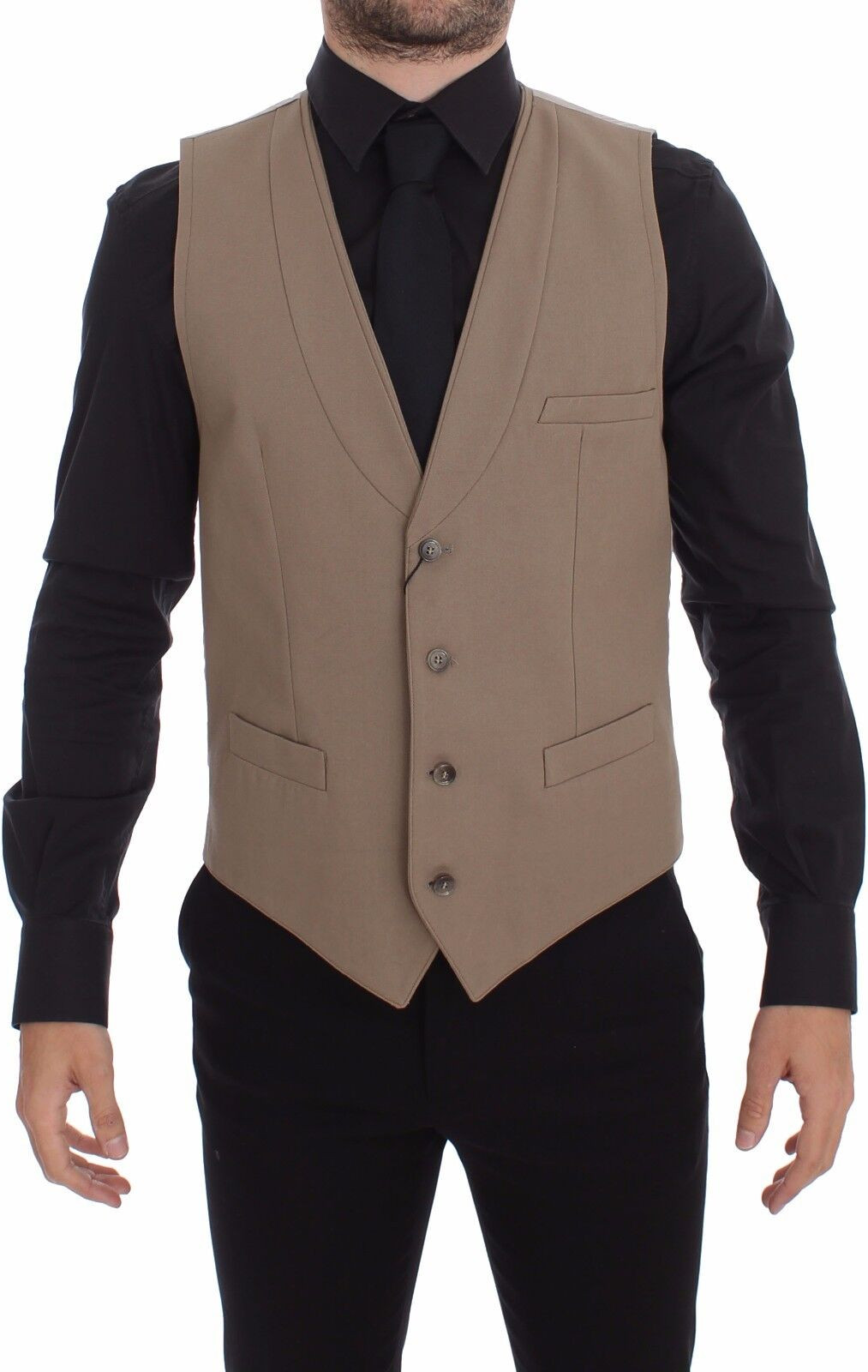 Vest Dolce & Gabbana Beige Cotton Slim Fit Button Front Dress Vest