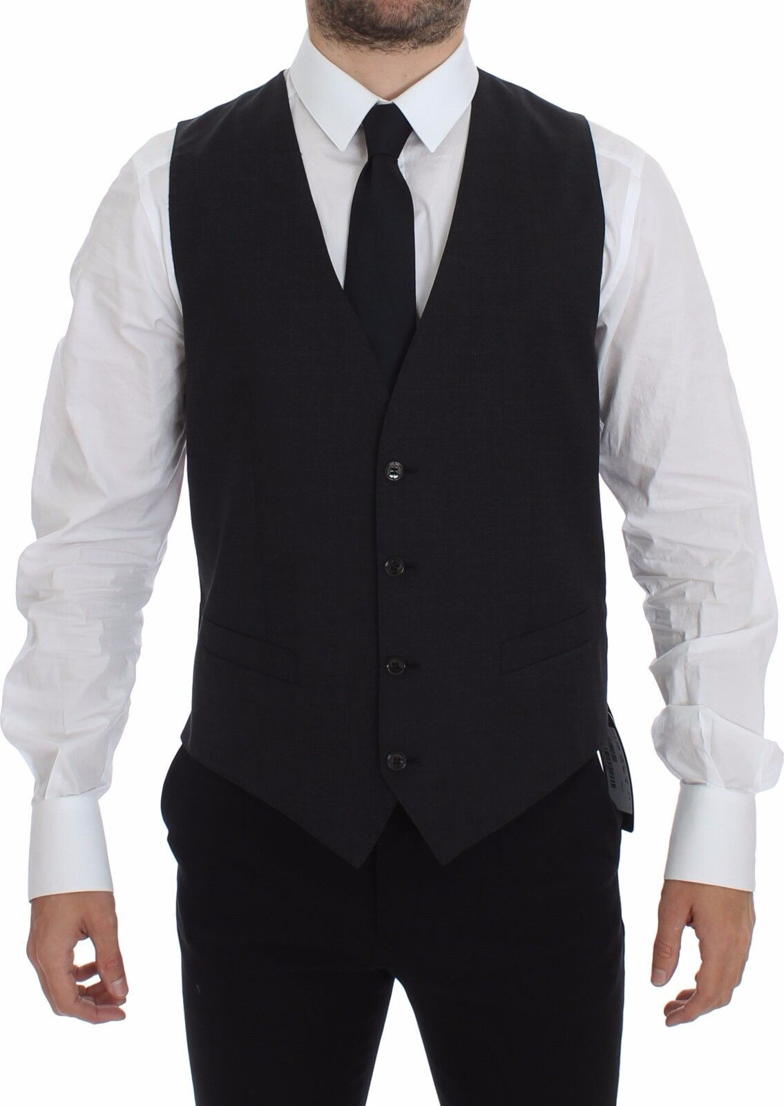 Vest Dolce & Gabbana Gray Slim Fit Button Front Dress Formal Vest