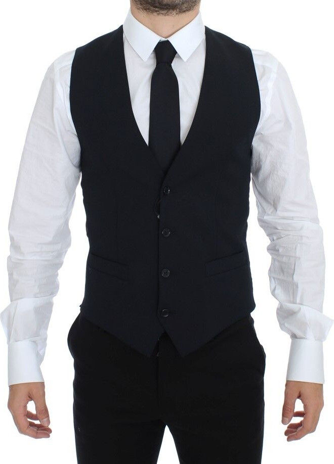 Vest Dolce & Gabbana Blue Wool Formal Dress Vest Gilet