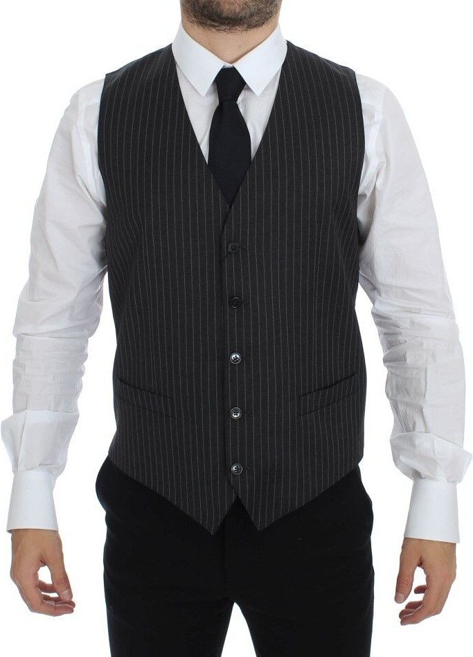 Vest Dolce & Gabbana Gray Striped Wool Single Breasted Vest