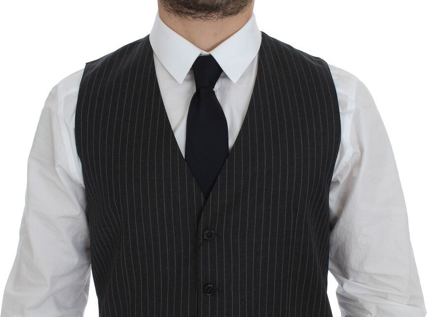 Vest Dolce & Gabbana Gray Striped Wool Single Breasted Vest