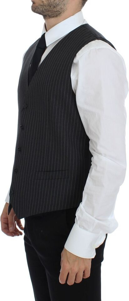 Vest Dolce & Gabbana Gray Striped Wool Single Breasted Vest