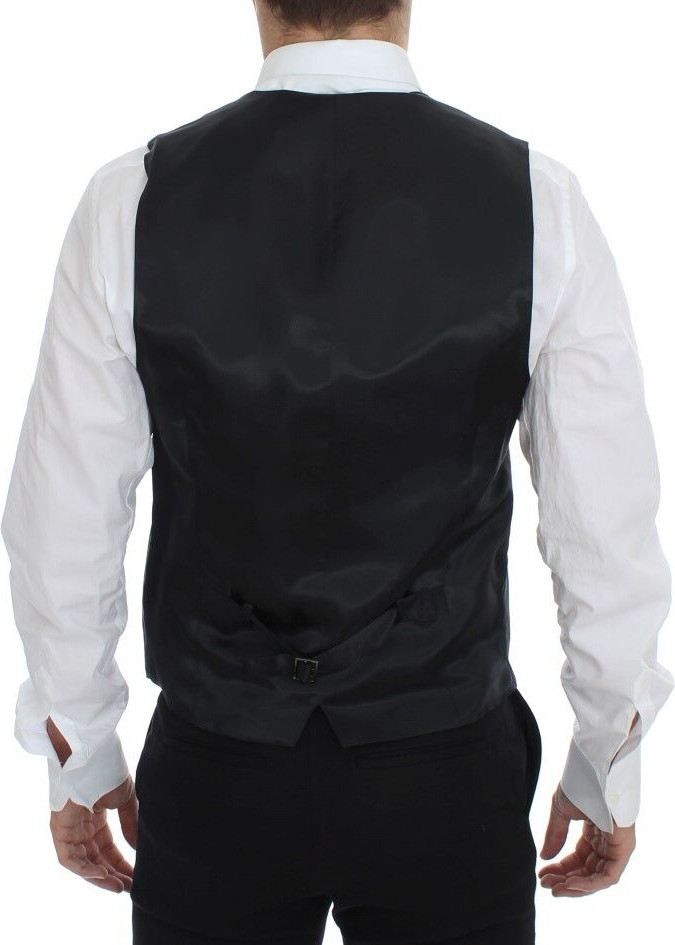 Vest Dolce & Gabbana Gray Striped Wool Single Breasted Vest