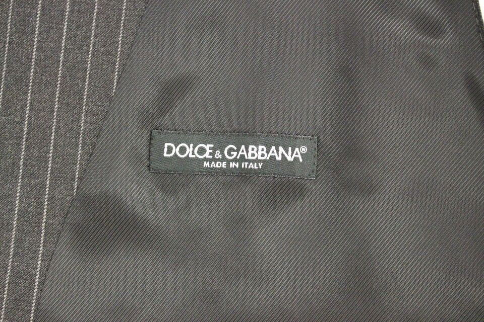 Vest Dolce & Gabbana Gray Striped Wool Single Breasted Vest
