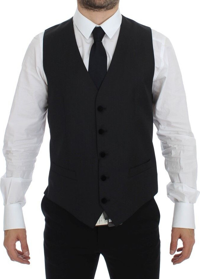 Vest Dolce & Gabbana Gray Wool Formal Dress Vest