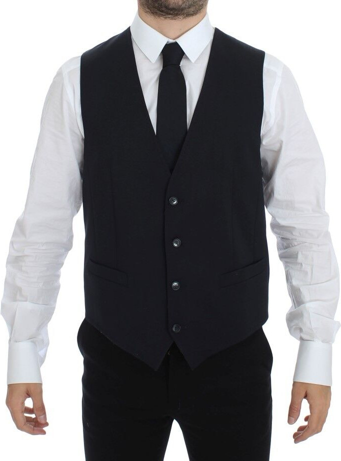 Vest Dolce & Gabbana Blue Cotton Stretch Dress Vest Blazer
