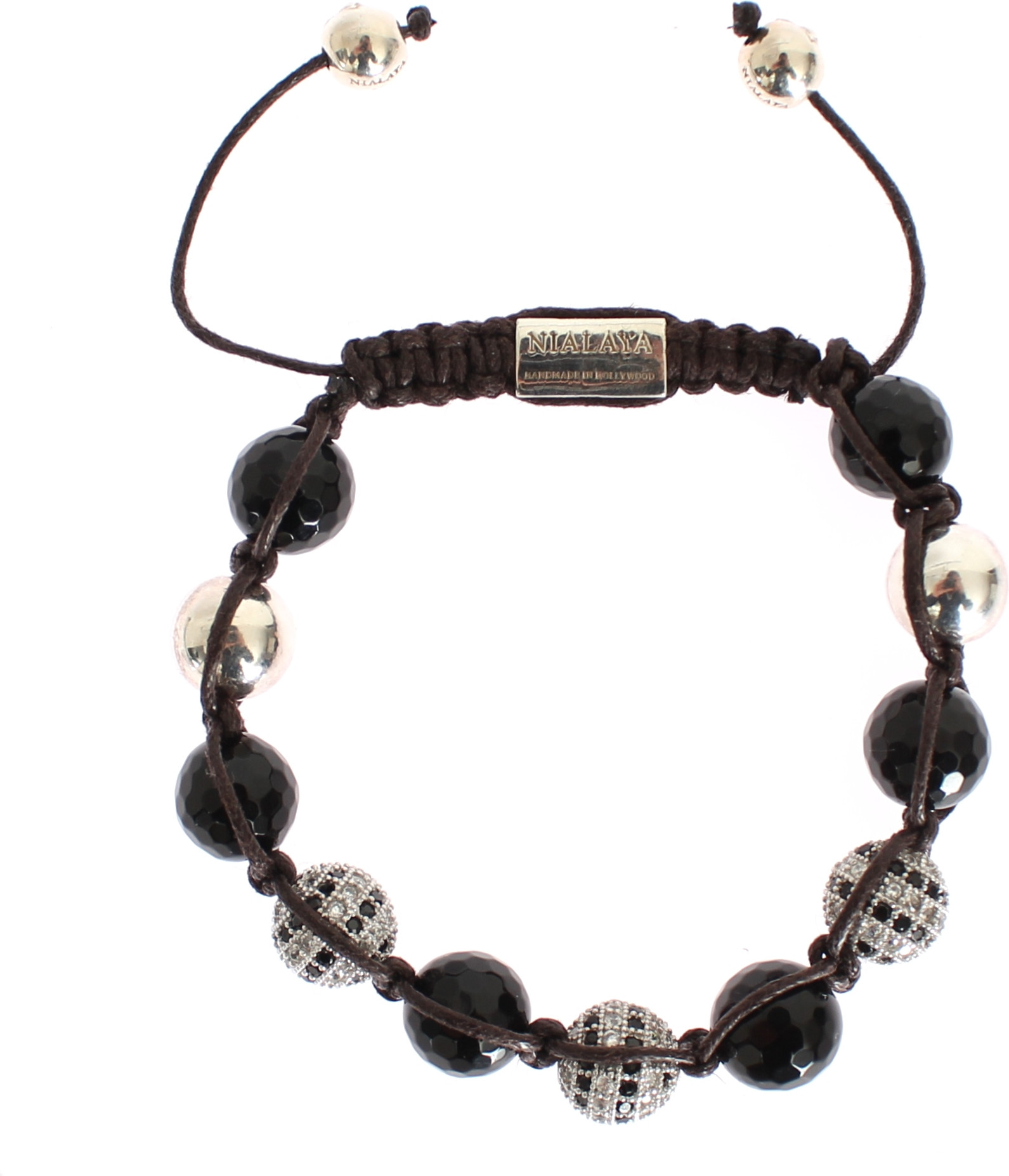 Bracelet Nialaya Jewelry Elegant Black Silver Beaded Bracelet