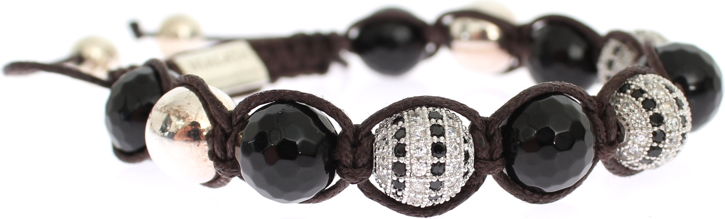 Bracelet Nialaya Jewelry Elegant Black Silver Beaded Bracelet