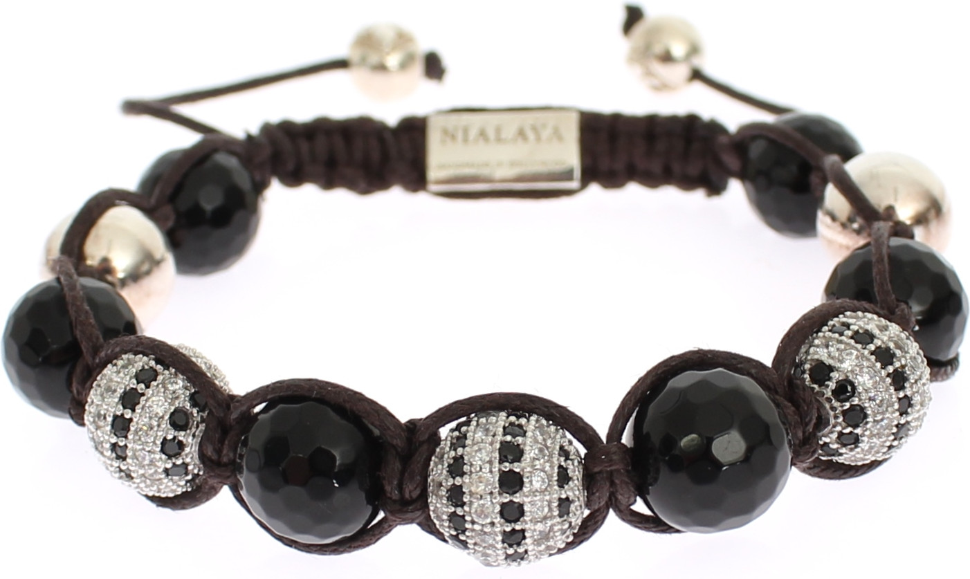 Bracelet Nialaya Jewelry Elegant Black Silver Beaded Bracelet