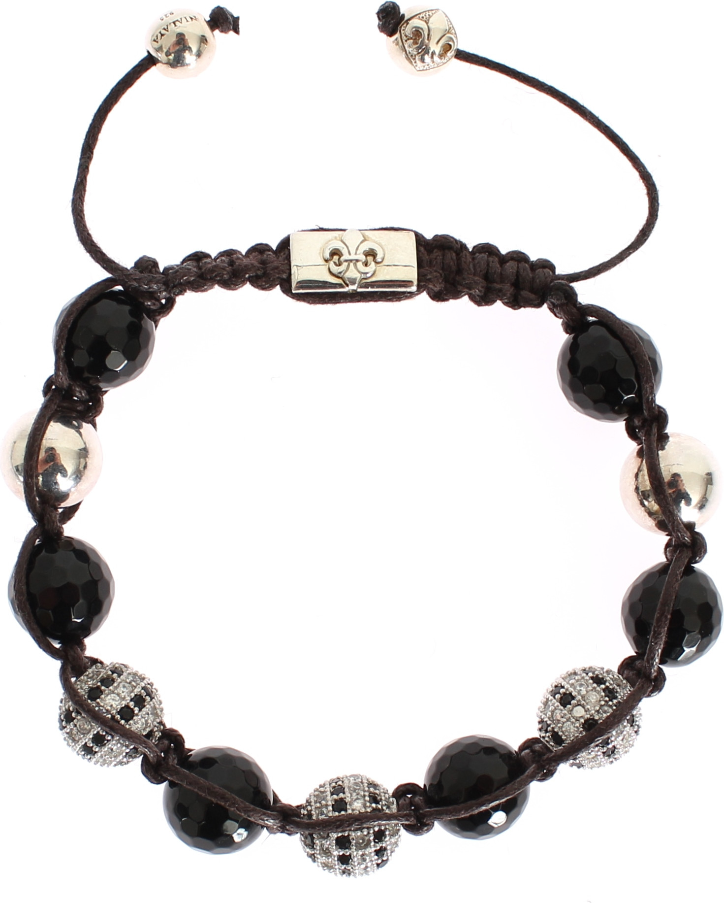 Bracelet Nialaya Jewelry Elegant Black Silver Beaded Bracelet