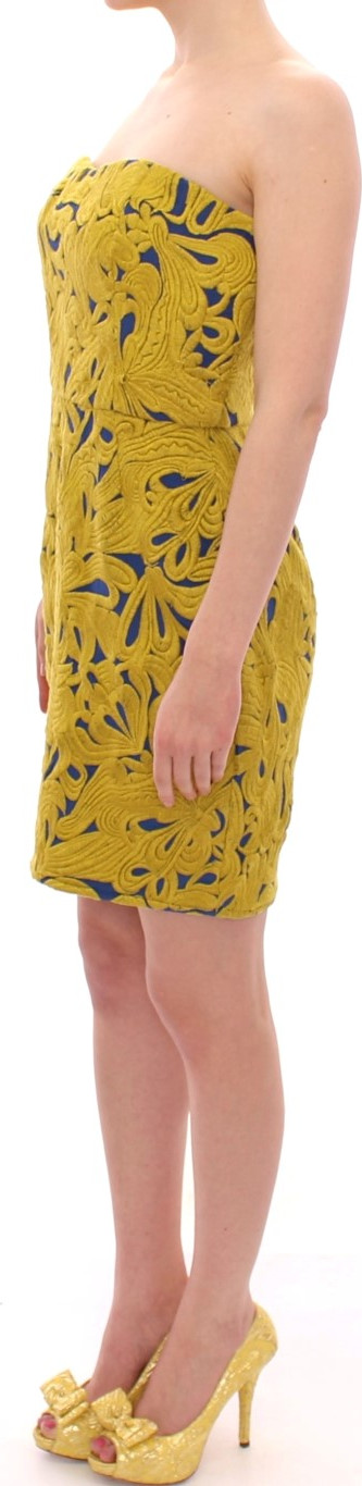 Dress Sachin & Babi Blue Yellow Strapless Bubble Mini Shift