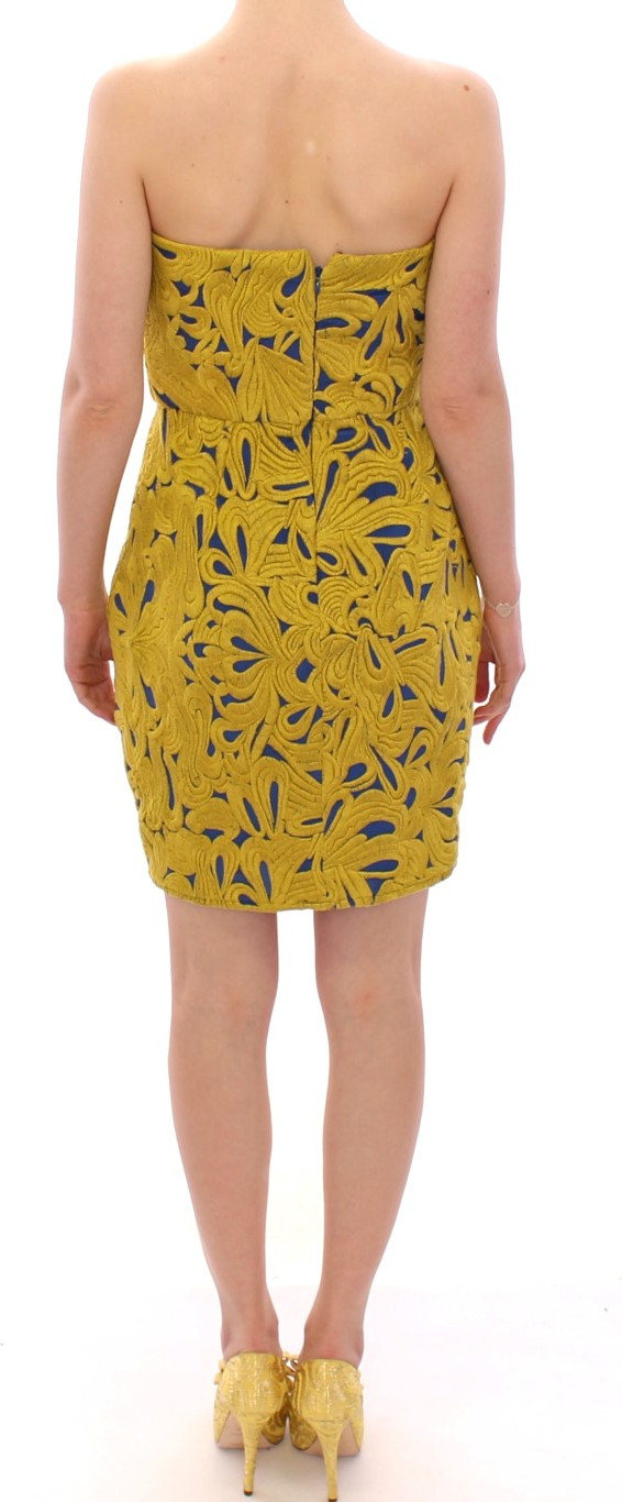 Dress Sachin & Babi Blue Yellow Strapless Bubble Mini Shift
