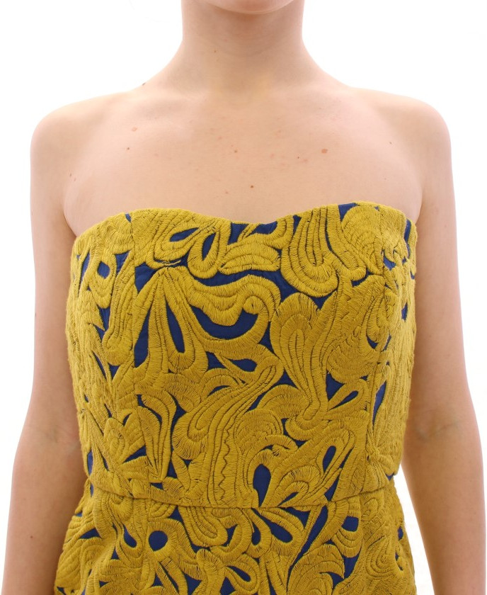 Dress Sachin & Babi Blue Yellow Strapless Bubble Mini Shift