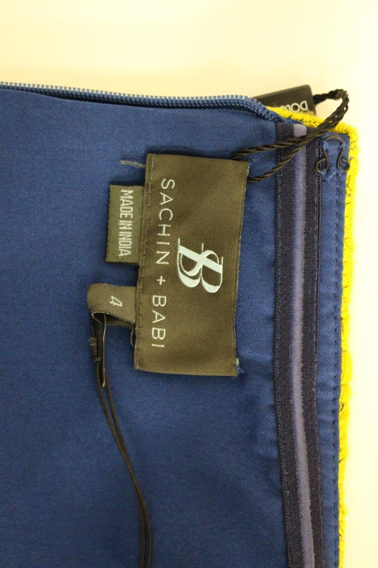 Dress Sachin & Babi Blue Yellow Strapless Bubble Mini Shift