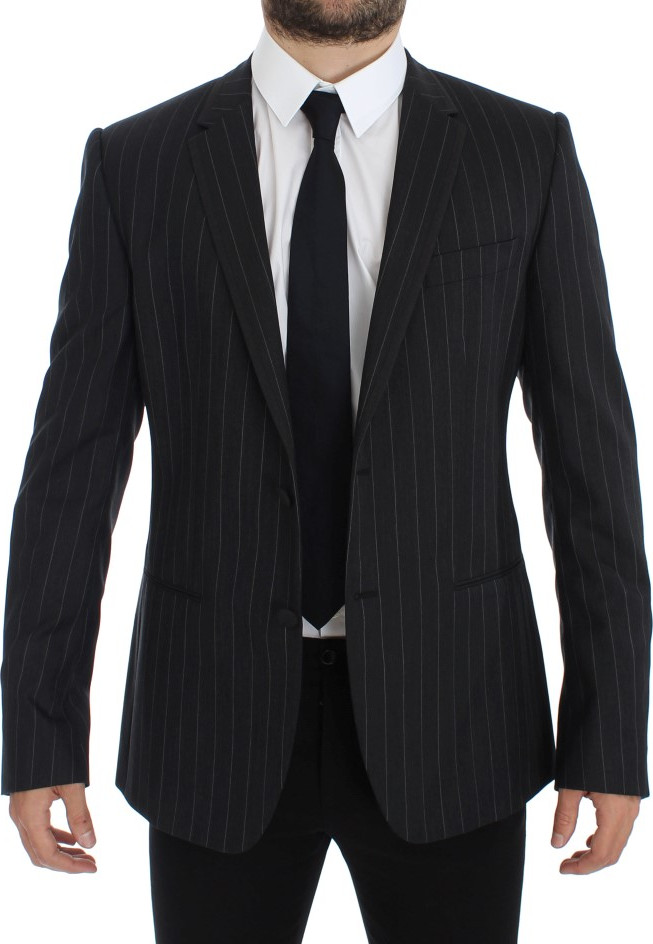 Blazer Dolce & Gabbana Gray Striped Slim Fit Wool