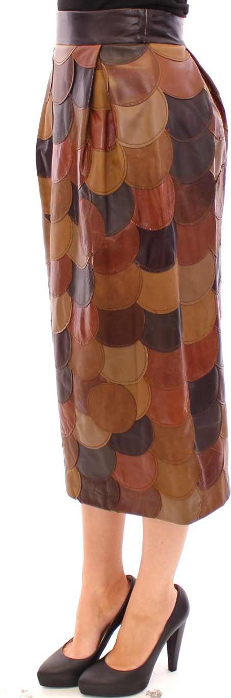 Skirt Dolce & Gabbana Brown Patchwork Leather Straight