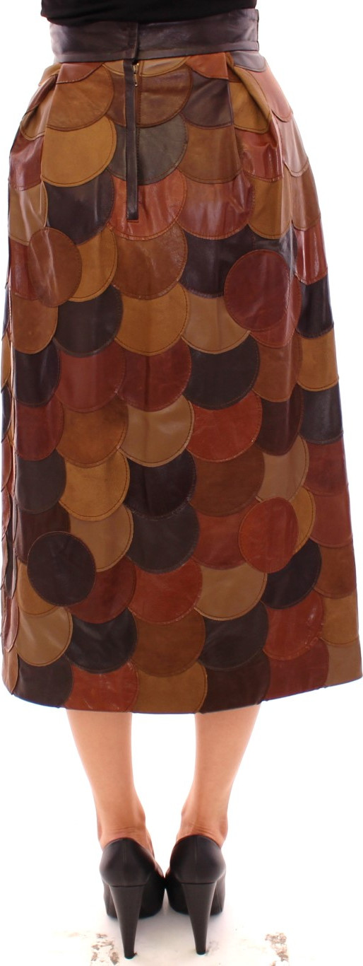 Skirt Dolce & Gabbana Brown Patchwork Leather Straight