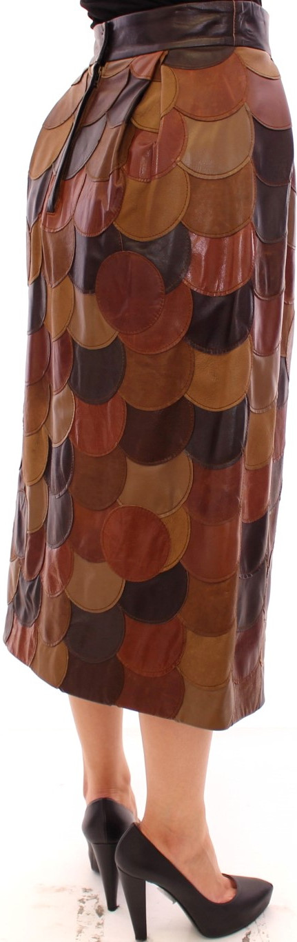Skirt Dolce & Gabbana Brown Patchwork Leather Straight