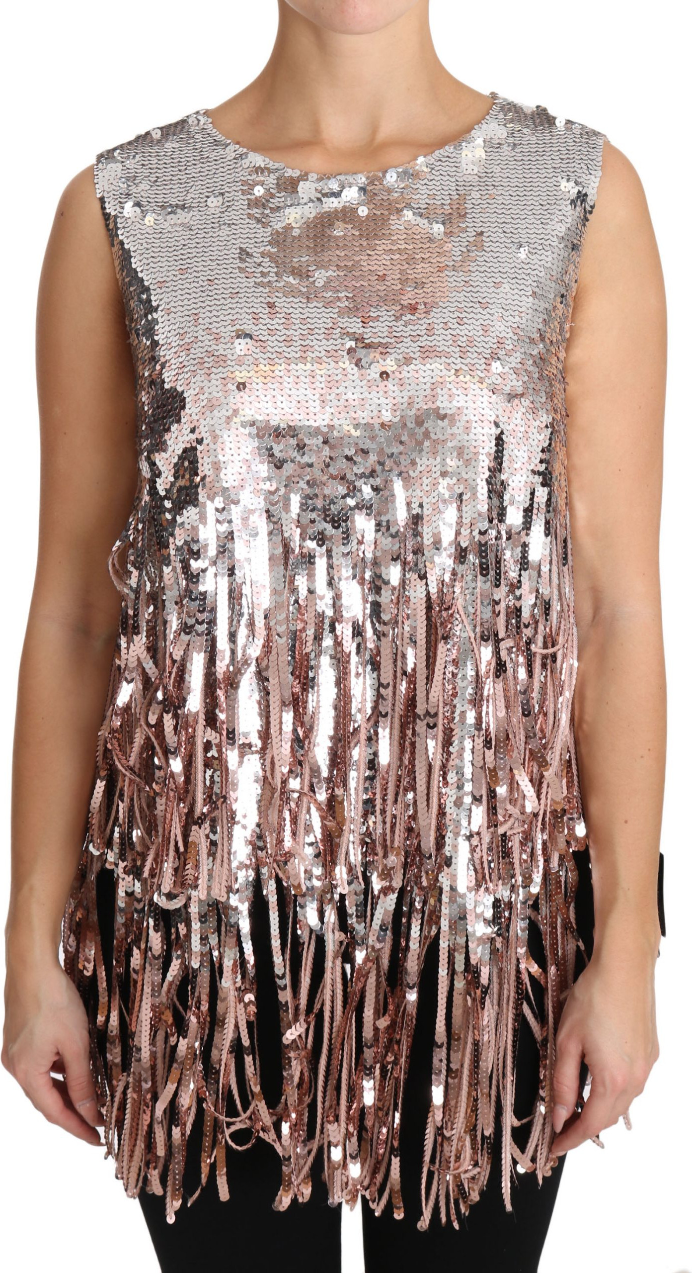 Tank Top Dolce & Gabbana Golden Pink Sequined Fringe