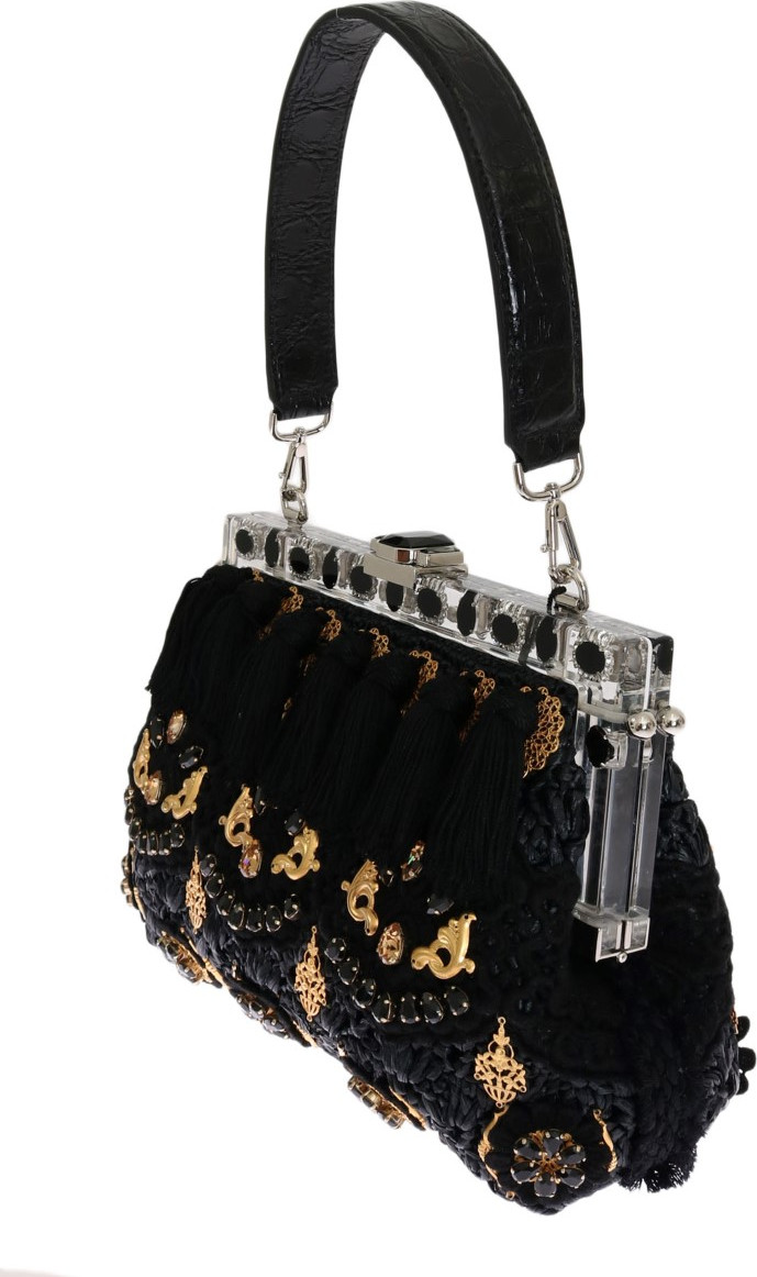 Клатч Dolce & Gabbana Элегантный Черный с Кисточкой и Золотистым Барокко VANDA