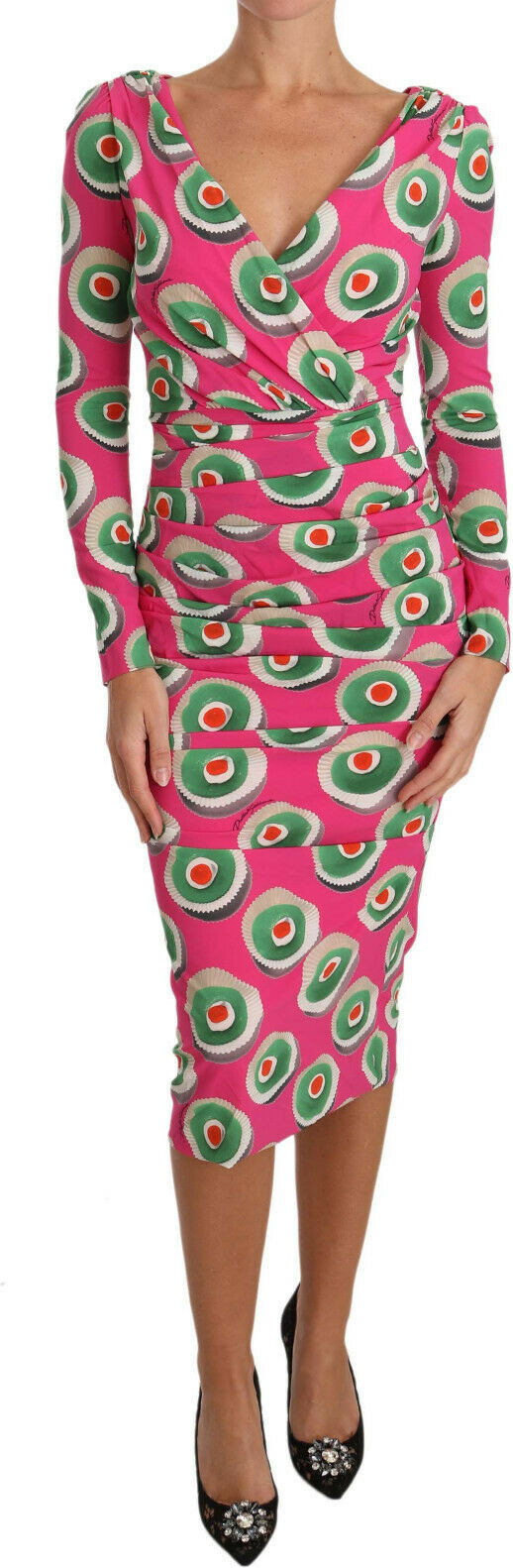 Dolce & Gabbana Push Gulli Kiyimi - Pink Ipak Pirojni Bosilgan Stretch