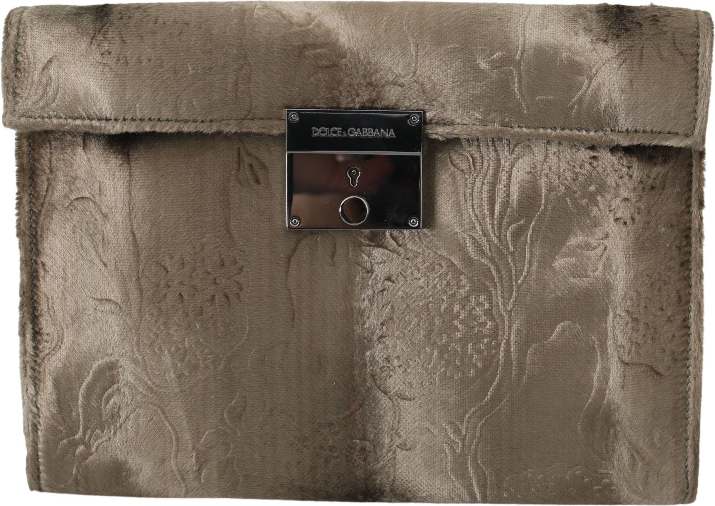 Briefcase Dolce & Gabbana Beige Velvet Floral Leather Document Briefcase