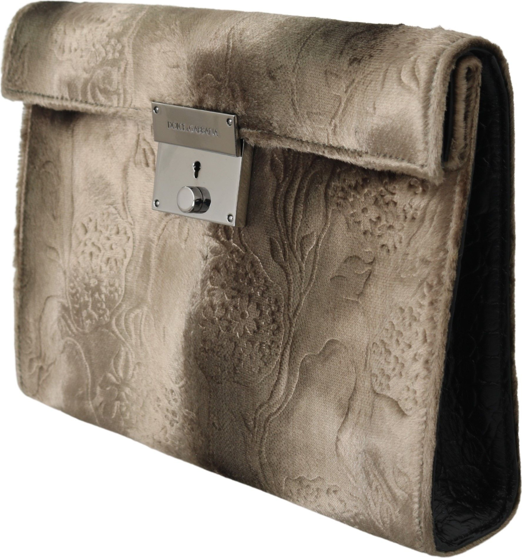 Briefcase Dolce & Gabbana Beige Velvet Floral Leather Document Briefcase