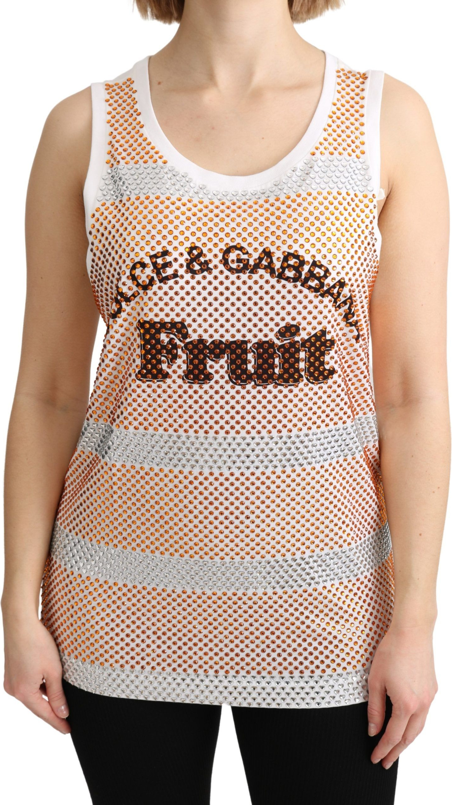 Sleeveless Tank Top Dolce & Gabbana White Orange Crystal