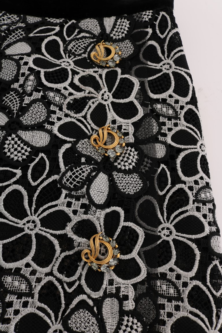 Юбка Dolce & Gabbana с цветочным макраме, кружевом и кристаллическими пуговицами
