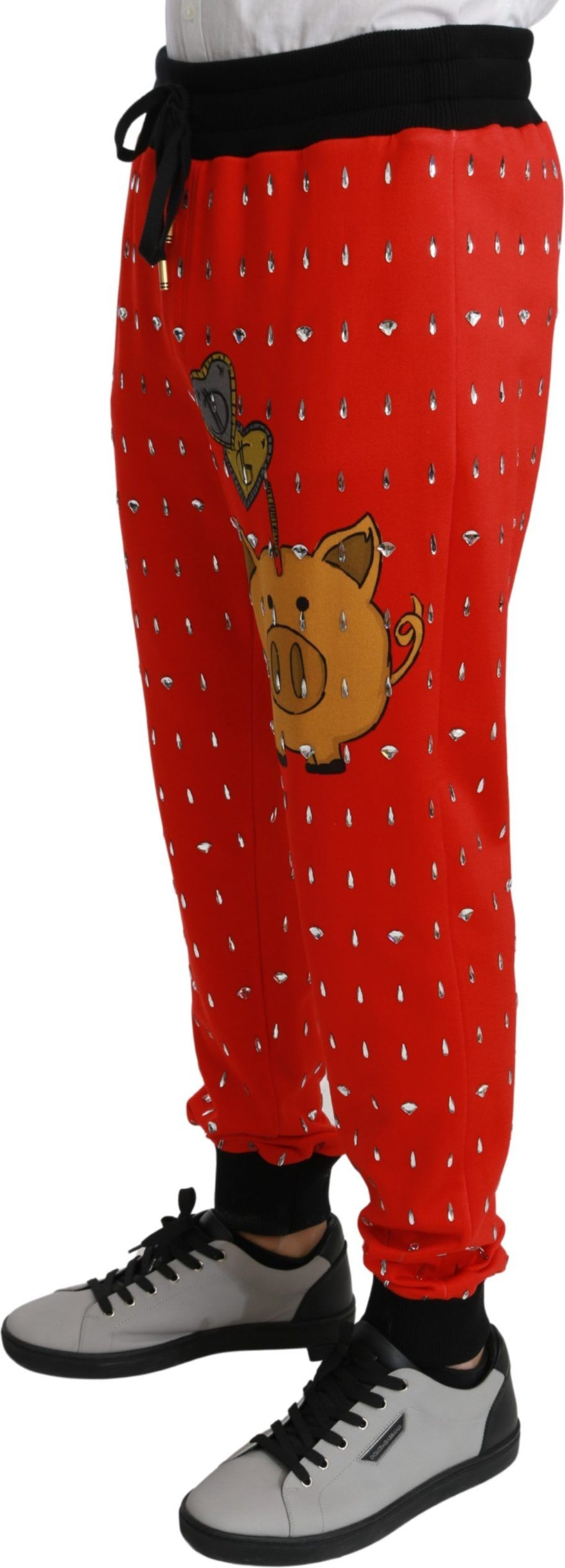 Trousers Dolce & Gabbana Red Piggy Bank Cotton Crystal