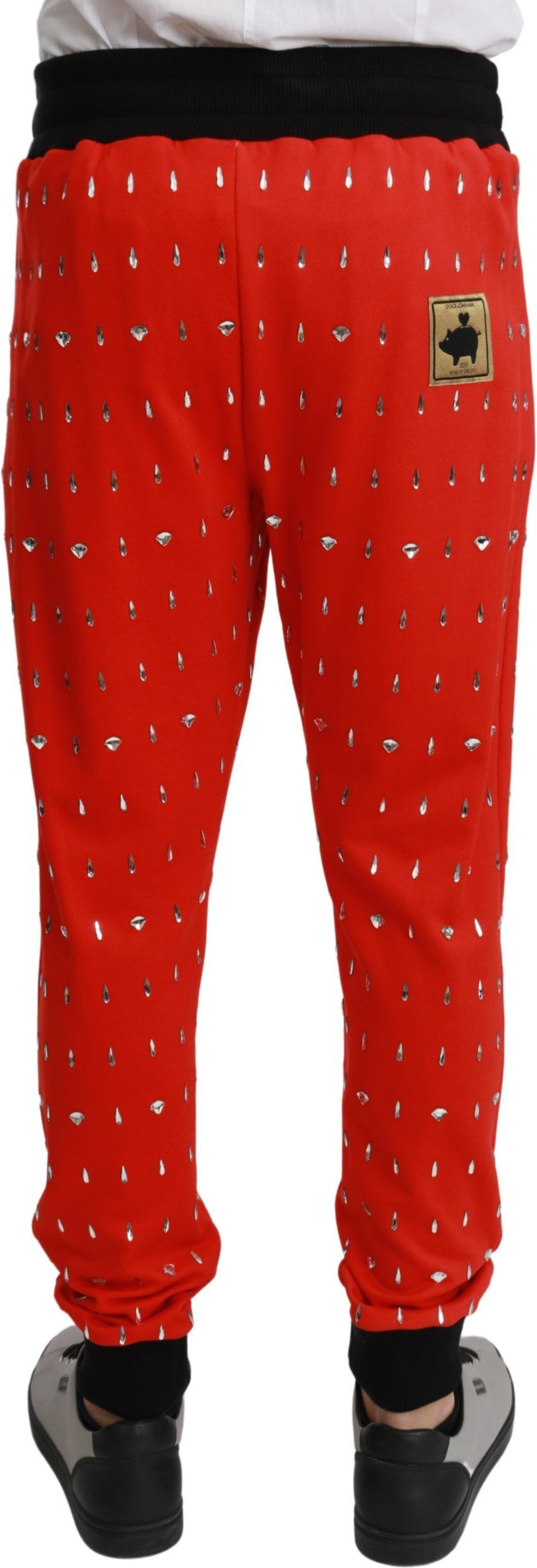 Trousers Dolce & Gabbana Red Piggy Bank Cotton Crystal