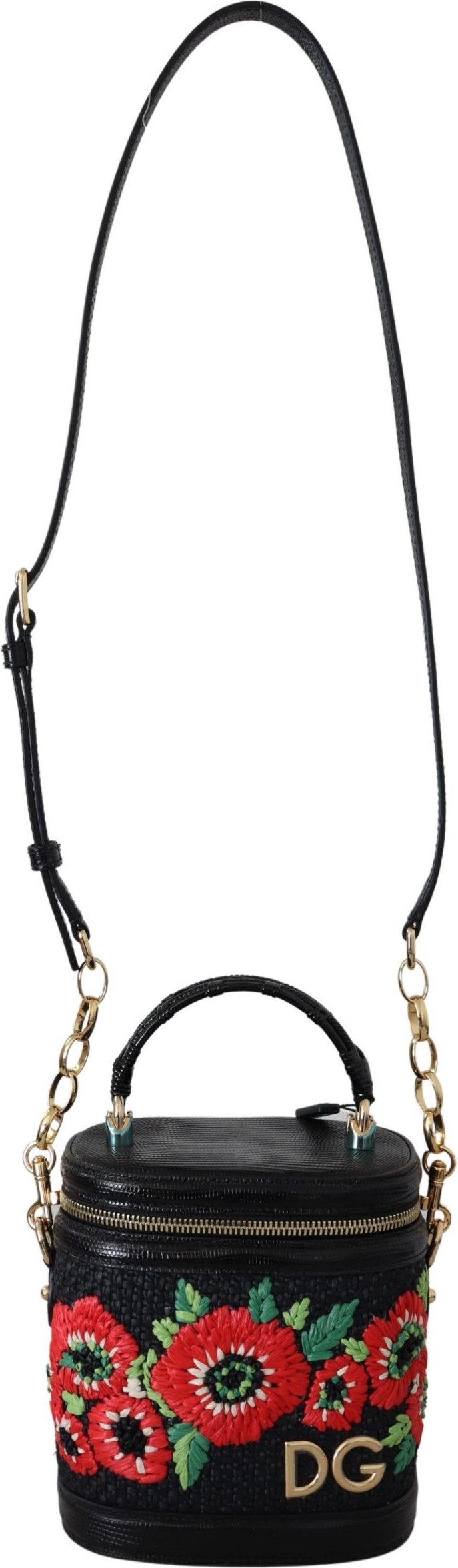 Bag Dolce & Gabbana Elegant Floral Embroidered Black Leather Bag