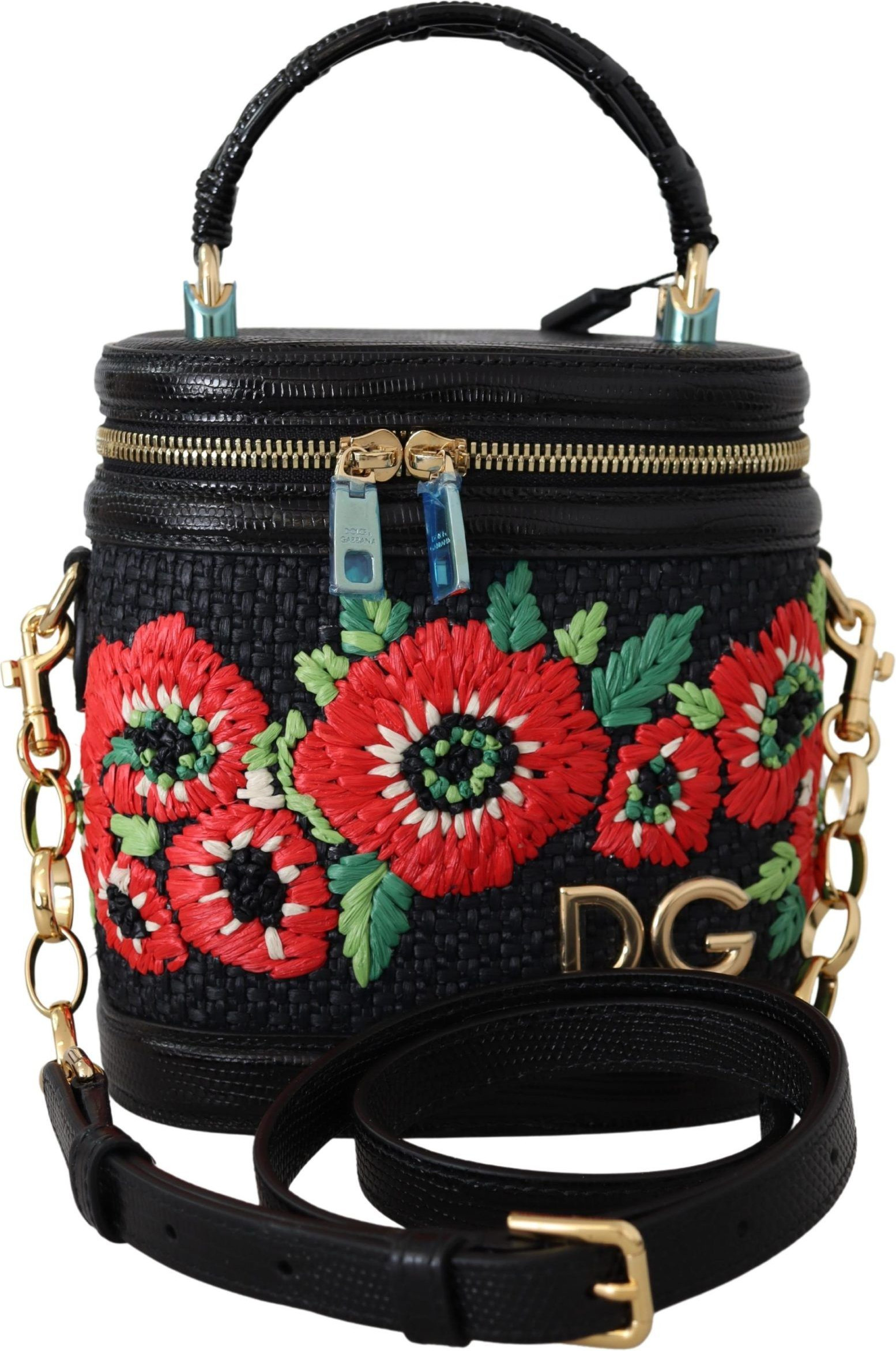 Bag Dolce & Gabbana Elegant Floral Embroidered Black Leather Bag