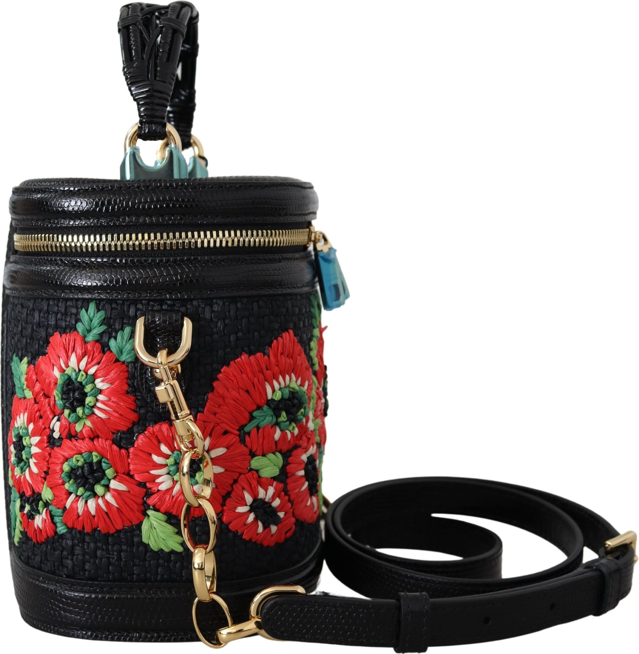 Bag Dolce & Gabbana Elegant Floral Embroidered Black Leather Bag