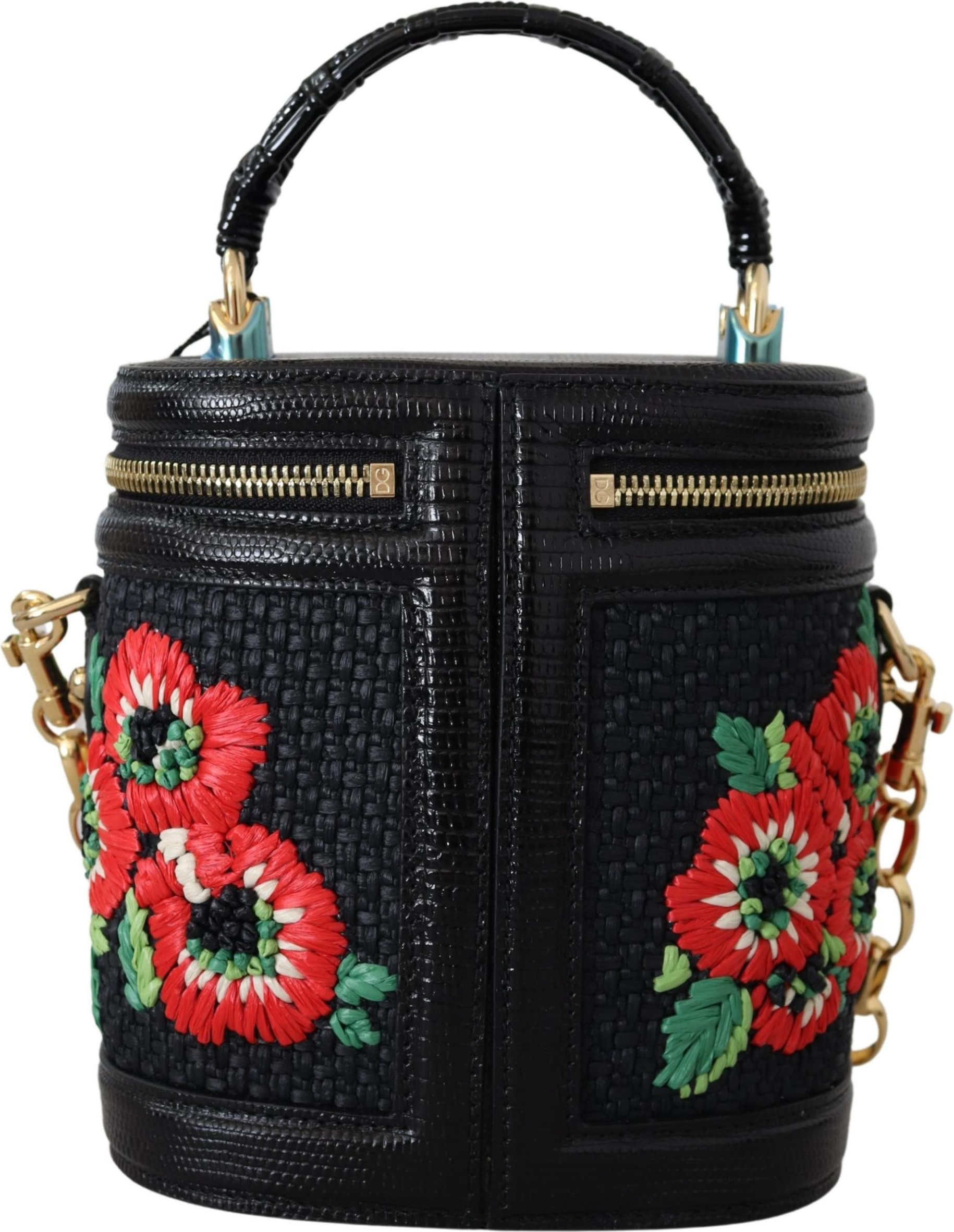 Bag Dolce & Gabbana Elegant Floral Embroidered Black Leather Bag