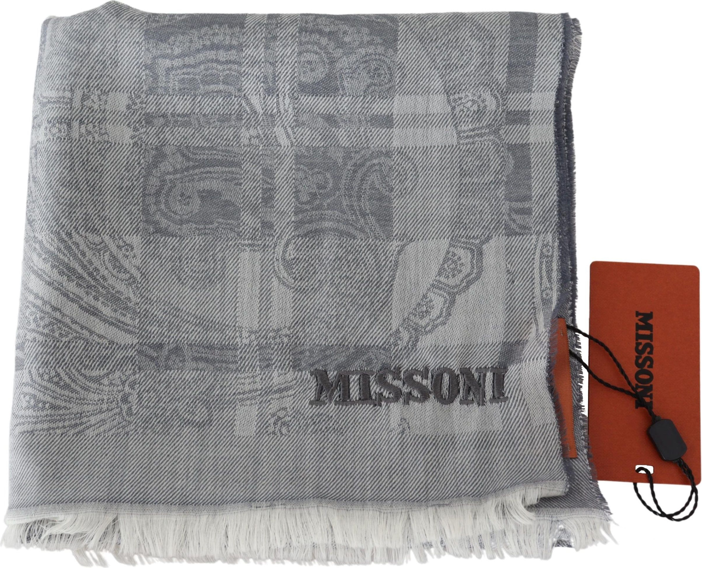 Шарф Missoni Chic Унисекс Серый Шерстяной Шарф с Вышивкой Логотипа