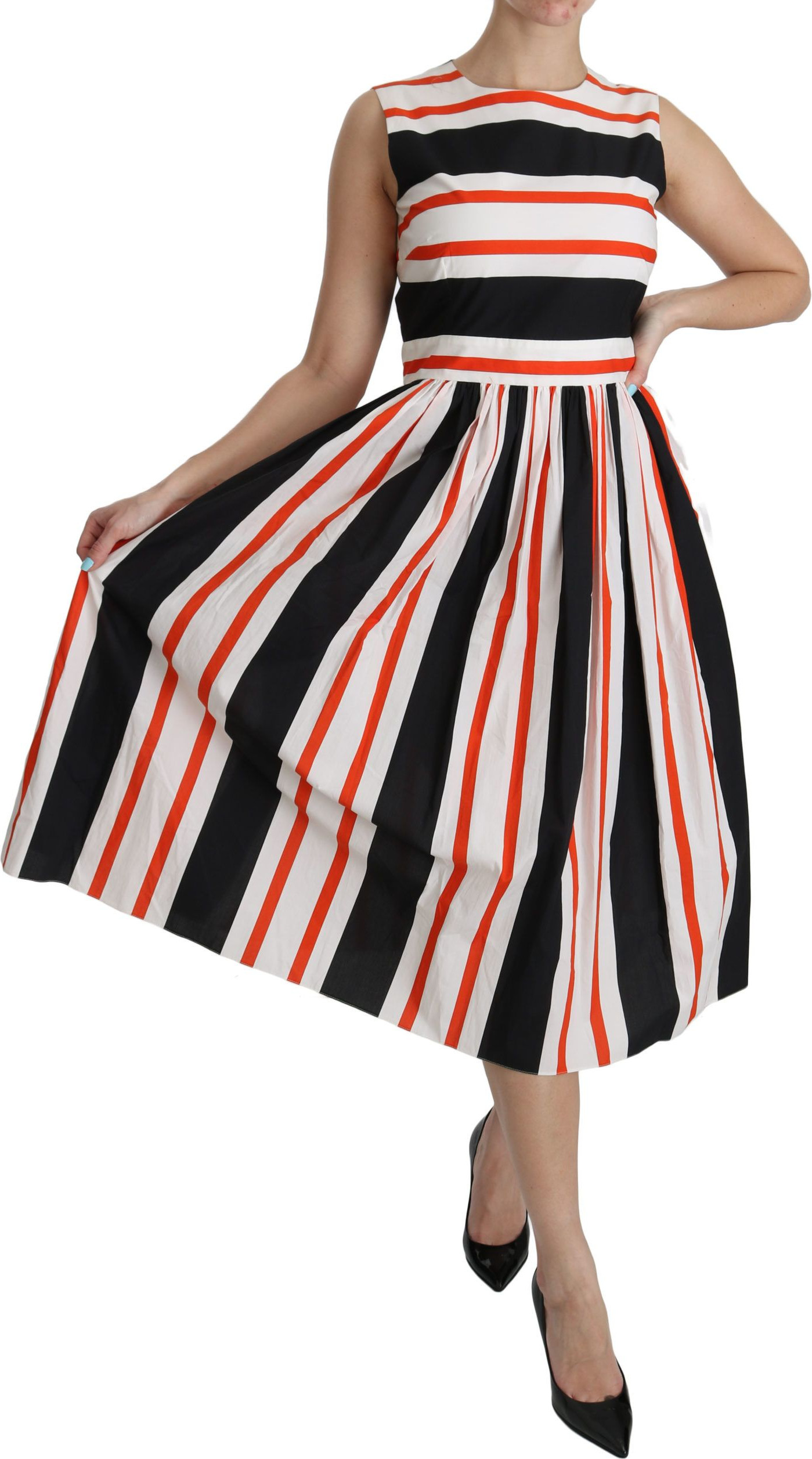 Dress Dolce & Gabbana Multicolor Stripes A-Line Pleated Midi Dress