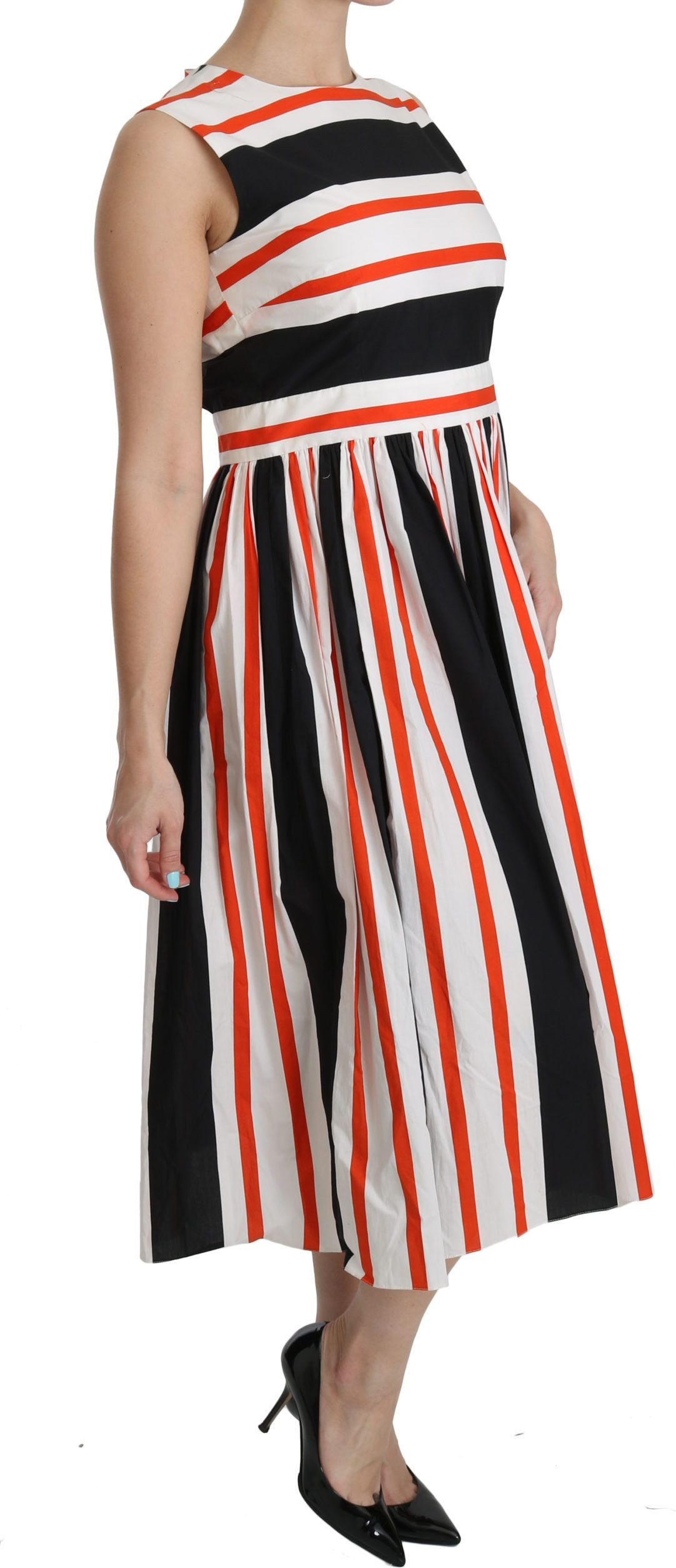 Dress Dolce & Gabbana Multicolor Stripes A-Line Pleated Midi Dress