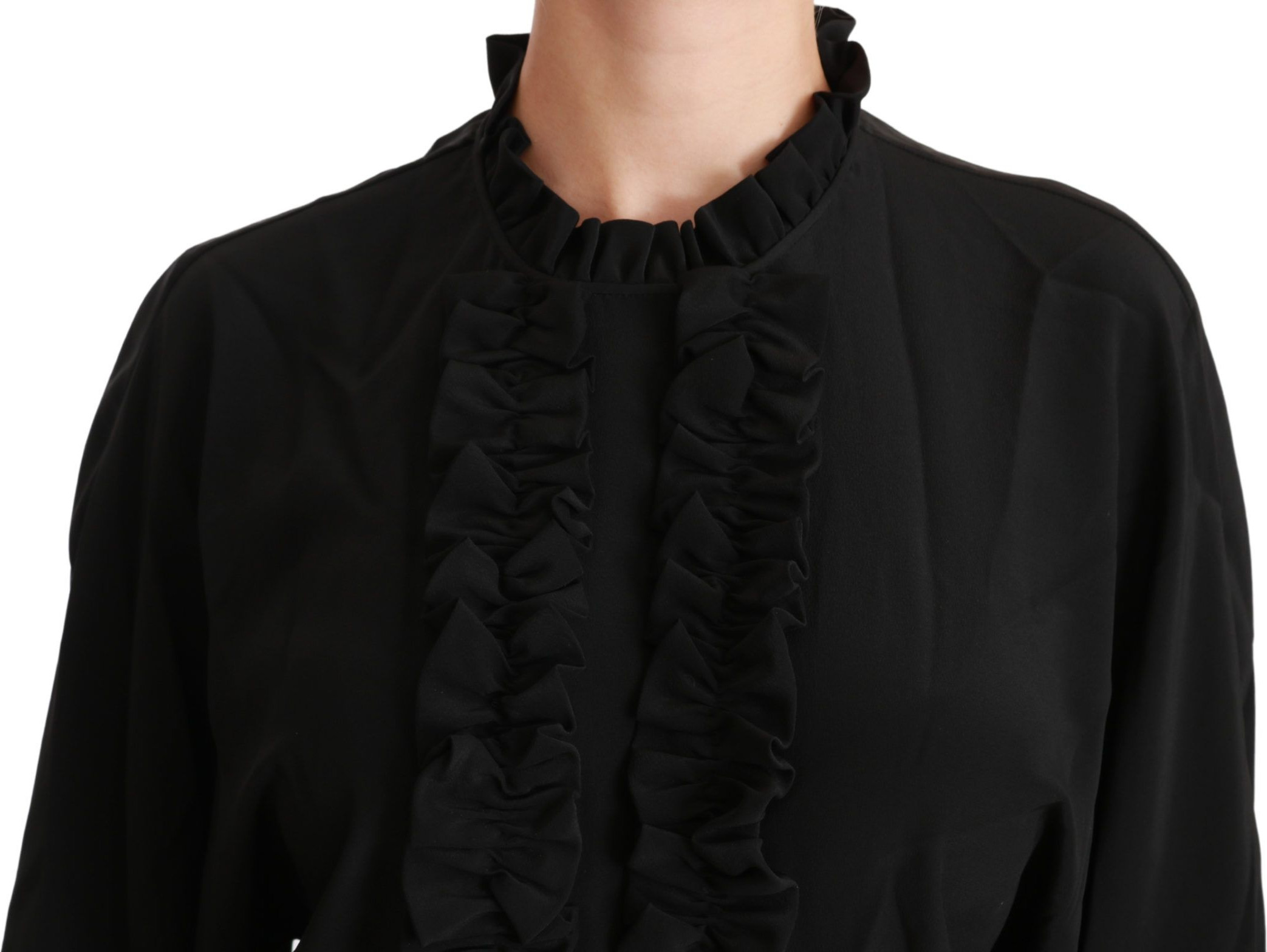 Bluzka Dolce & Gabbana Qora Ipak Ko'ylak Volanlı Ustki Kiyim