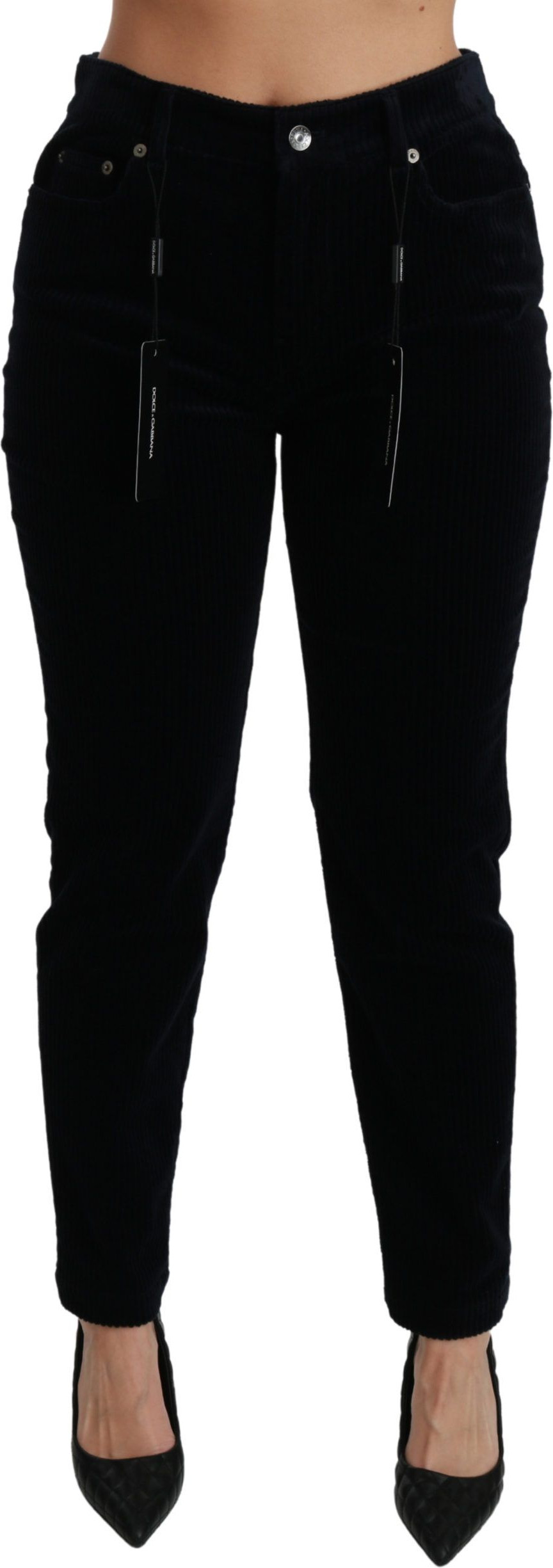 Dolce & Gabbana Blue Corduroy Mid Waist Skinny Jeans Shim