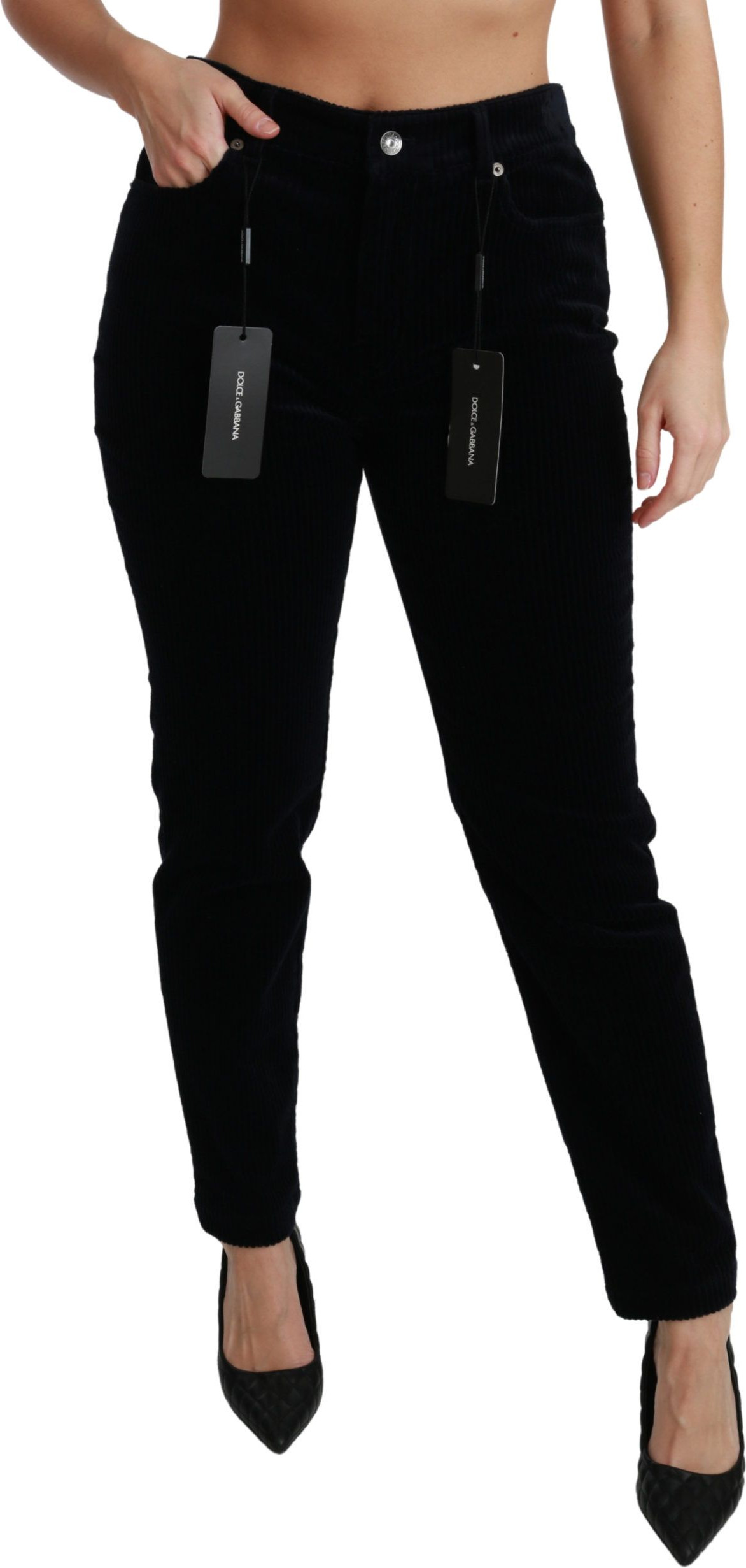 Dolce & Gabbana Blue Corduroy Mid Waist Skinny Jeans Shim
