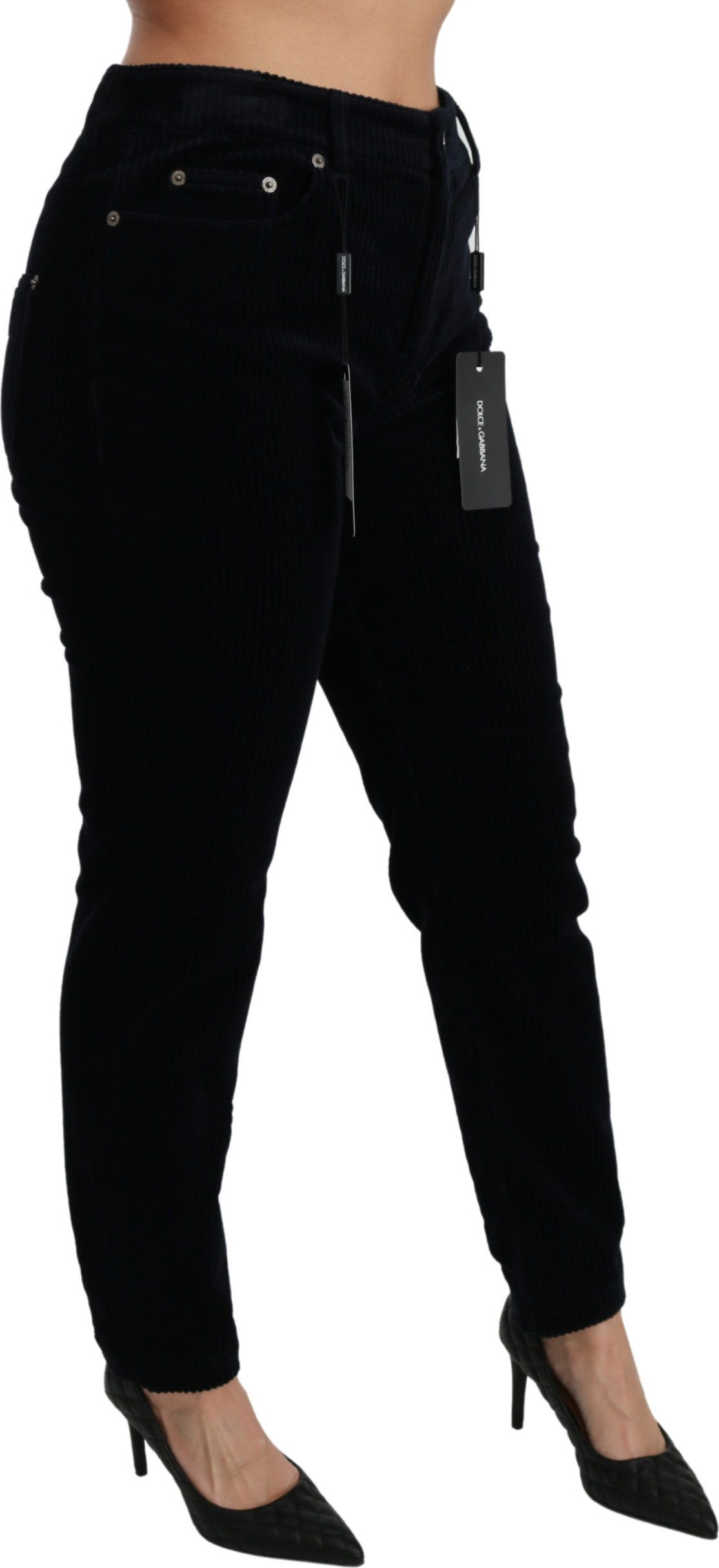 Dolce & Gabbana Blue Corduroy Mid Waist Skinny Jeans Shim