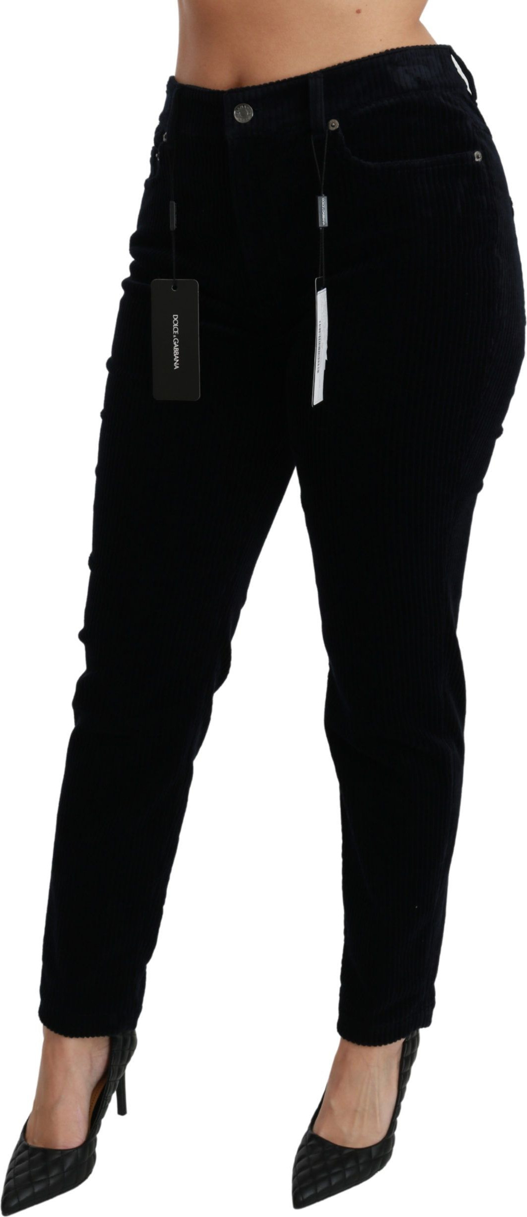 Dolce & Gabbana Blue Corduroy Mid Waist Skinny Jeans Shim