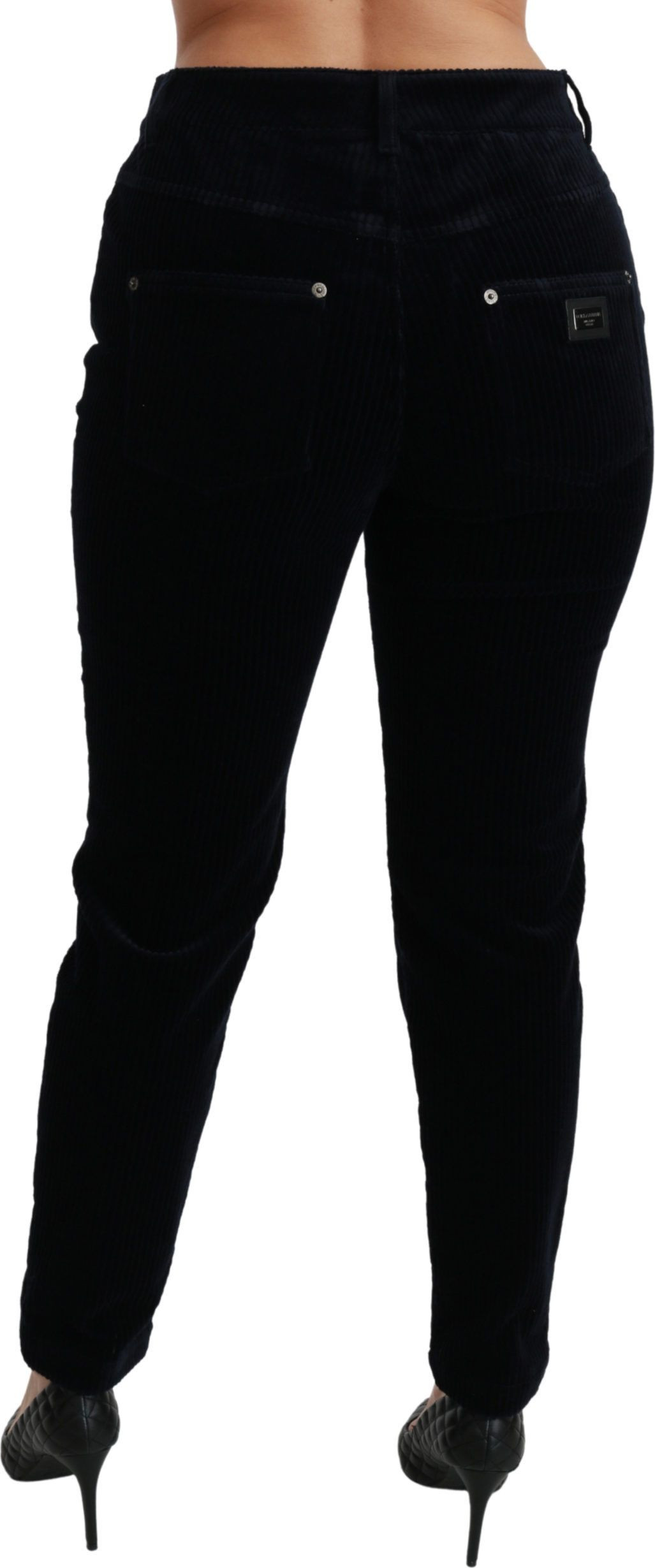 Dolce & Gabbana Blue Corduroy Mid Waist Skinny Jeans Shim
