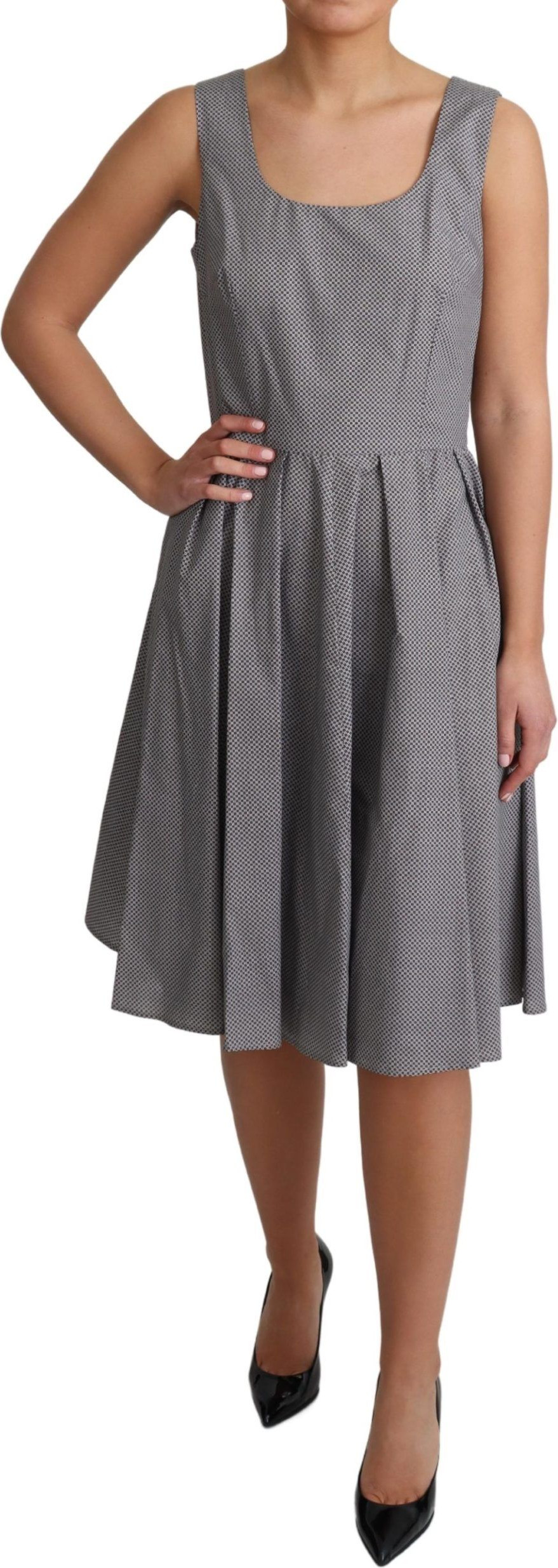 Dress Dolce & Gabbana Blue Beige Geometric Cotton A-Line