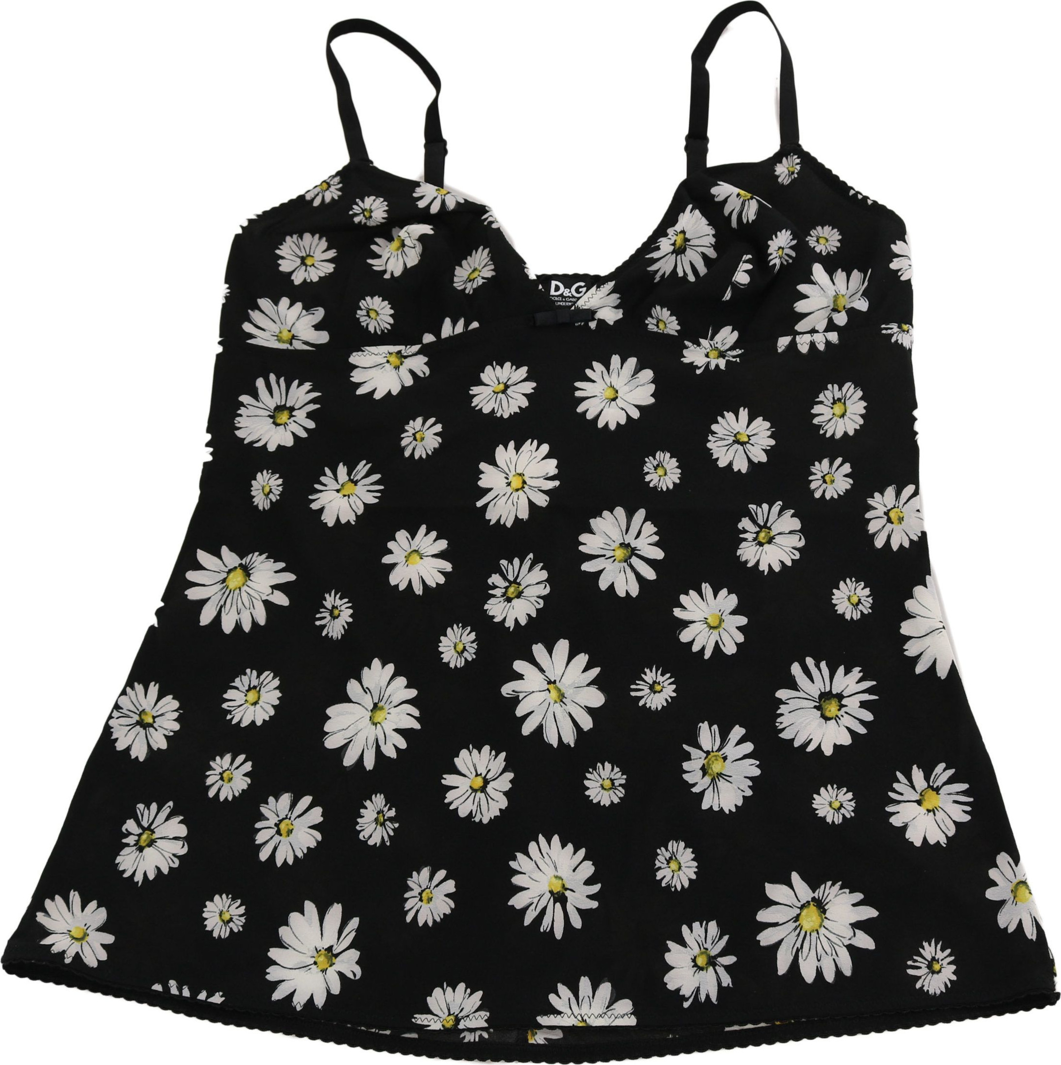 Chemisole Dolce & Gabbana Черное платье-сорочка с принтом ромашки Нижнее белье