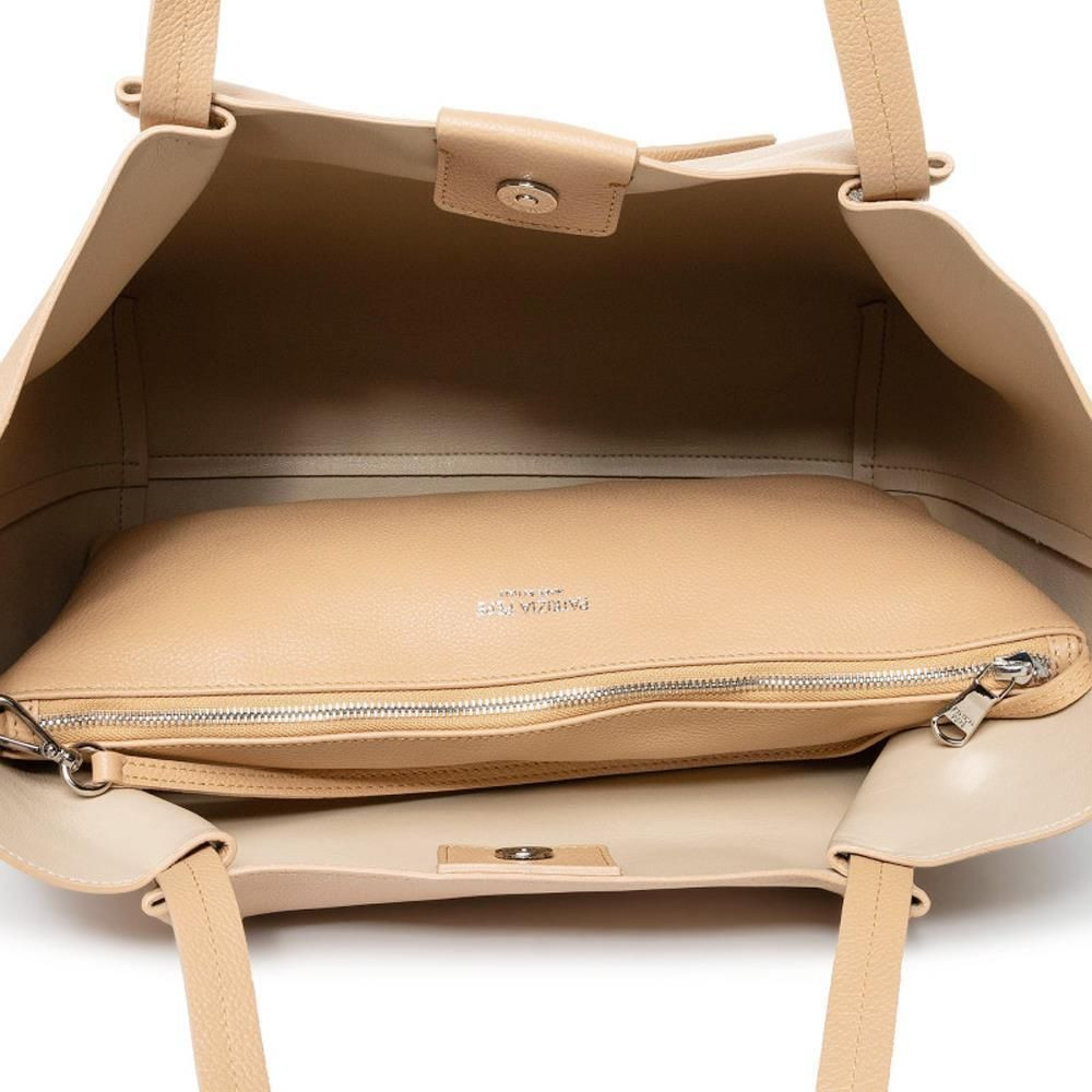 Shopping Bag Patrizia Pepe Elegant Beige Leather Shopping Bag with Pochette