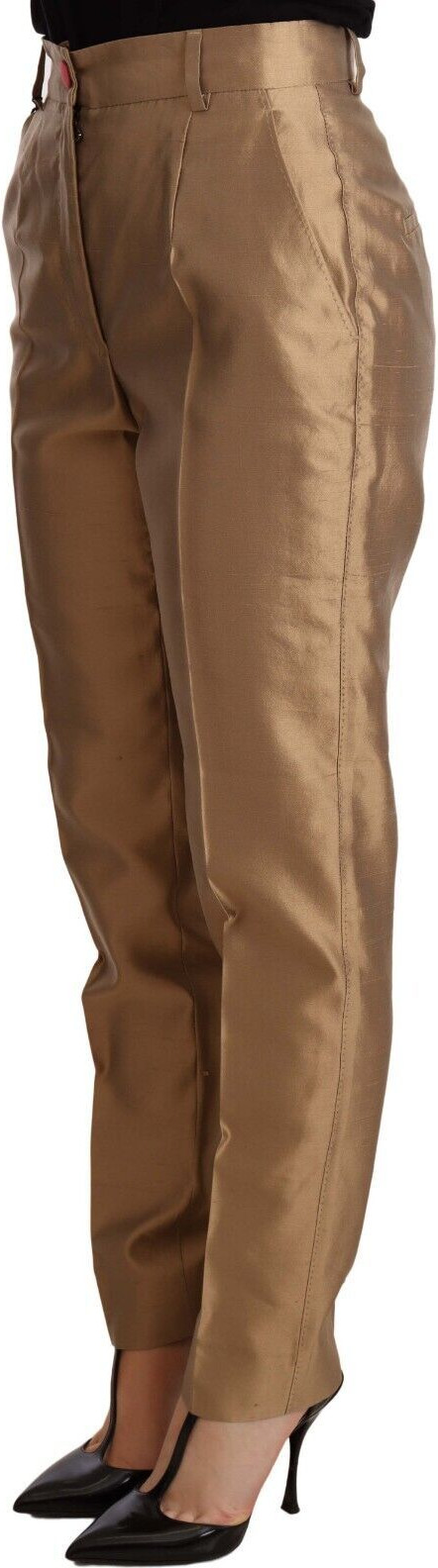 Trouser Dolce & Gabbana Gold Silk Tapered Trouser Metallic Pants