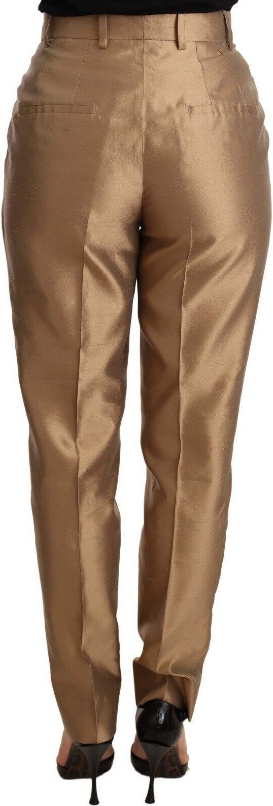 Trouser Dolce & Gabbana Gold Silk Tapered Trouser Metallic Pants